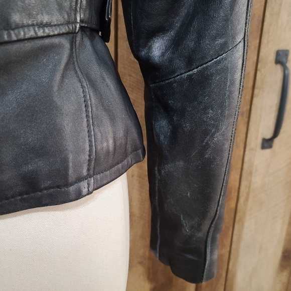 *SOLD* Pelle Club Vintage 1980s Black Genuine Leather Biker Jacket Womens S - Picture 6 of 10